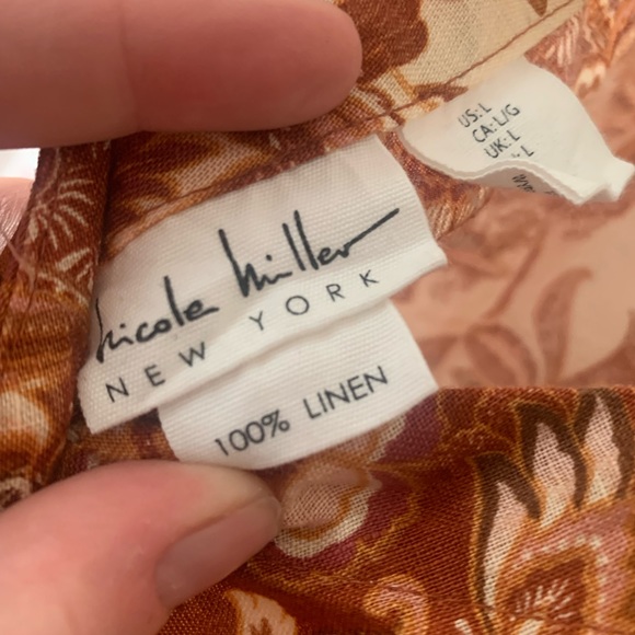 Nicole Miller | fall floral linen sleeveless button down top - Picture 6 of 7